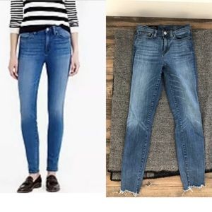EUC J crew high rise skinny blue jeans raw hem sz 28